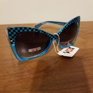 VOX Trendy Oversized Cat Eye Retro Style Blue Black Checkerboard Sunglasses…